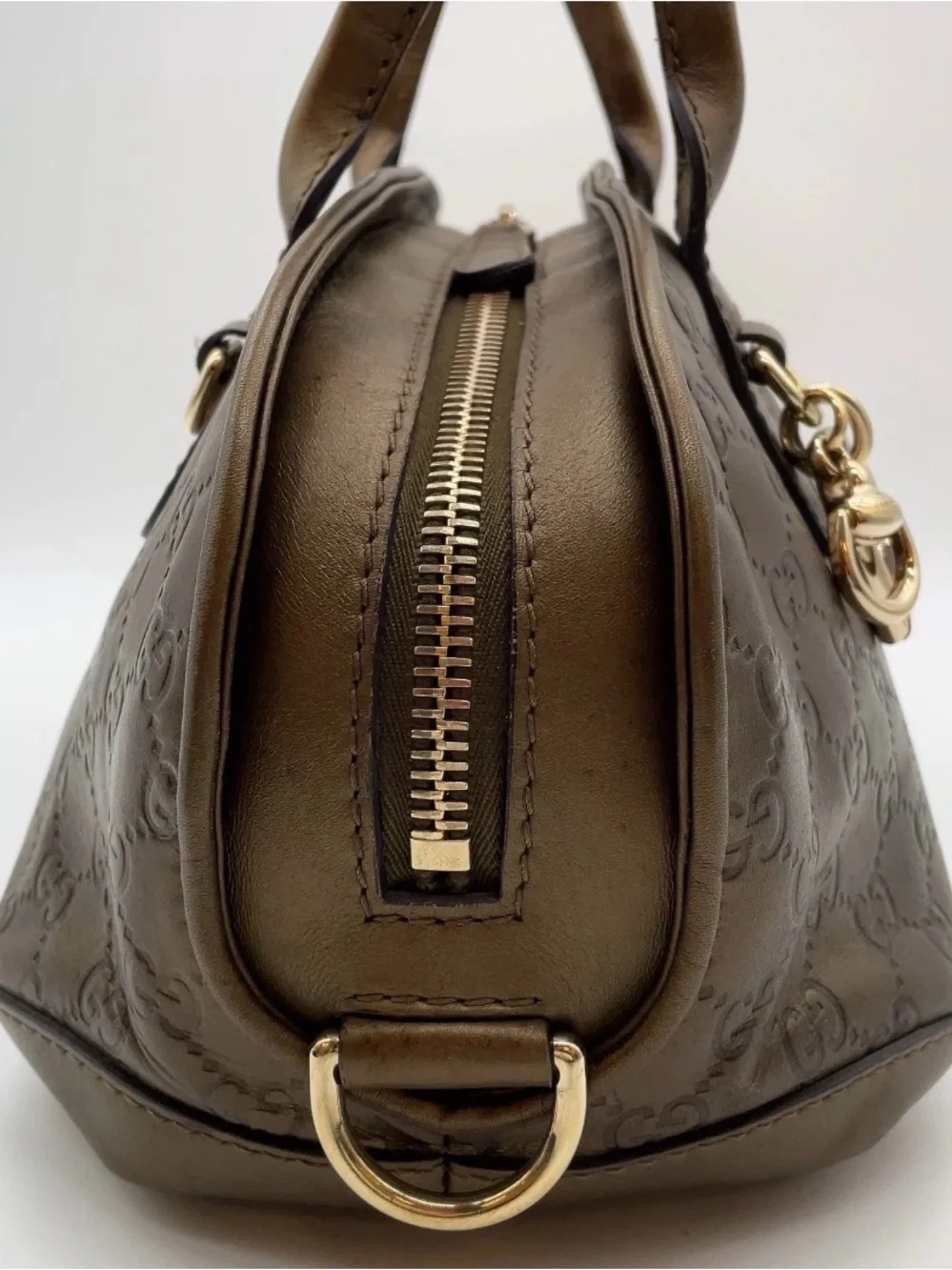450. Gucci Metallic Guccissima Leather Bamboo Heart-Bit Top Handle Satchel Bag